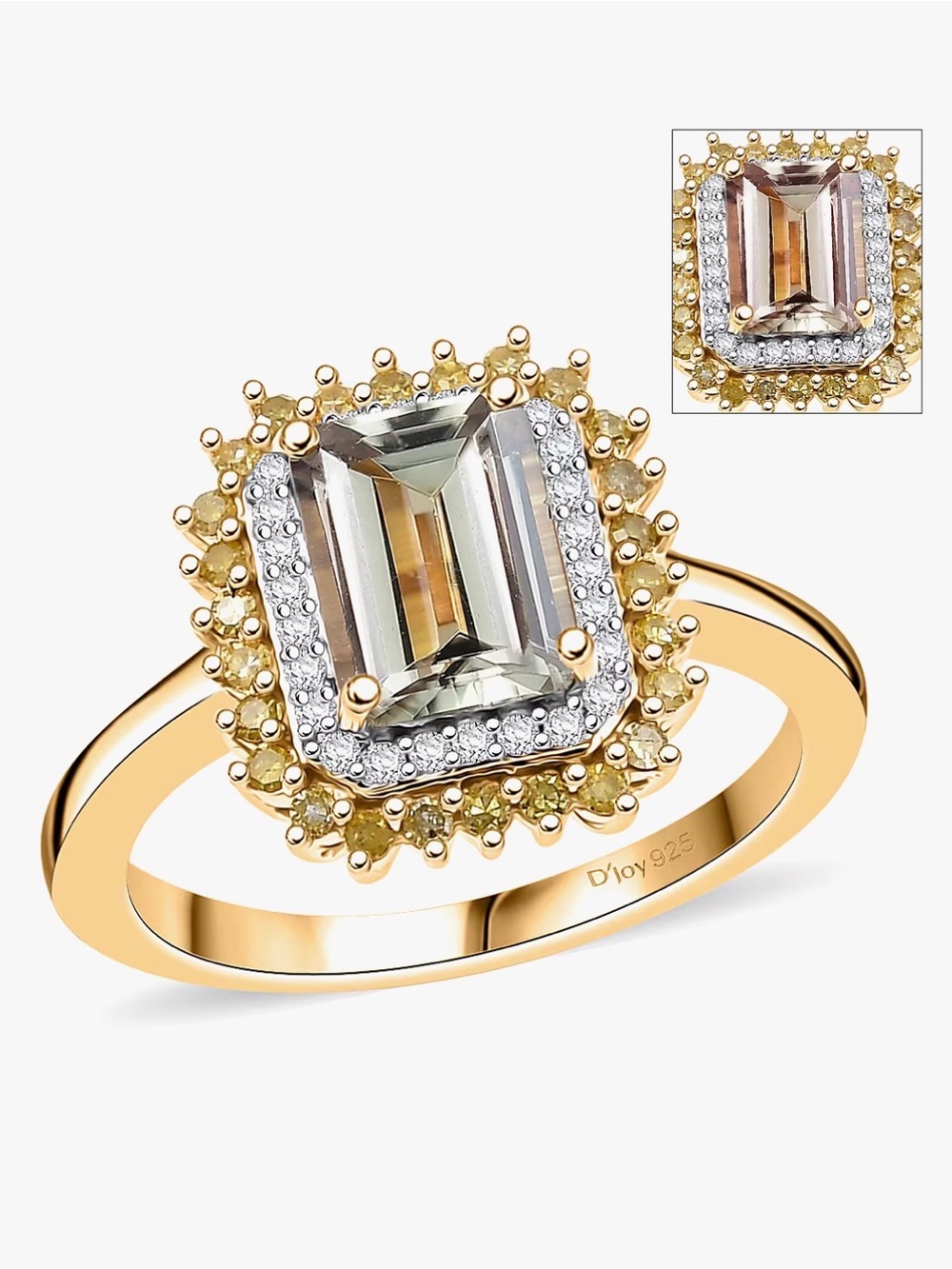 DJoy Womens Turkizite Natural Yellow & White Diamond Golden Mirage Halo Ring New